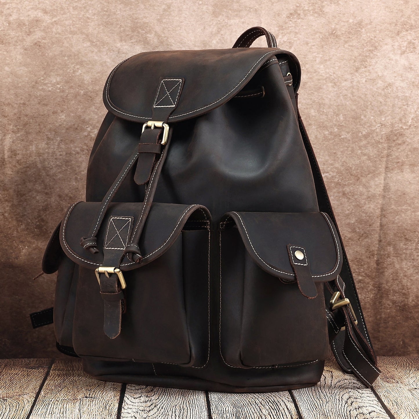 Classic Leather College Backpack for Men Woyaza