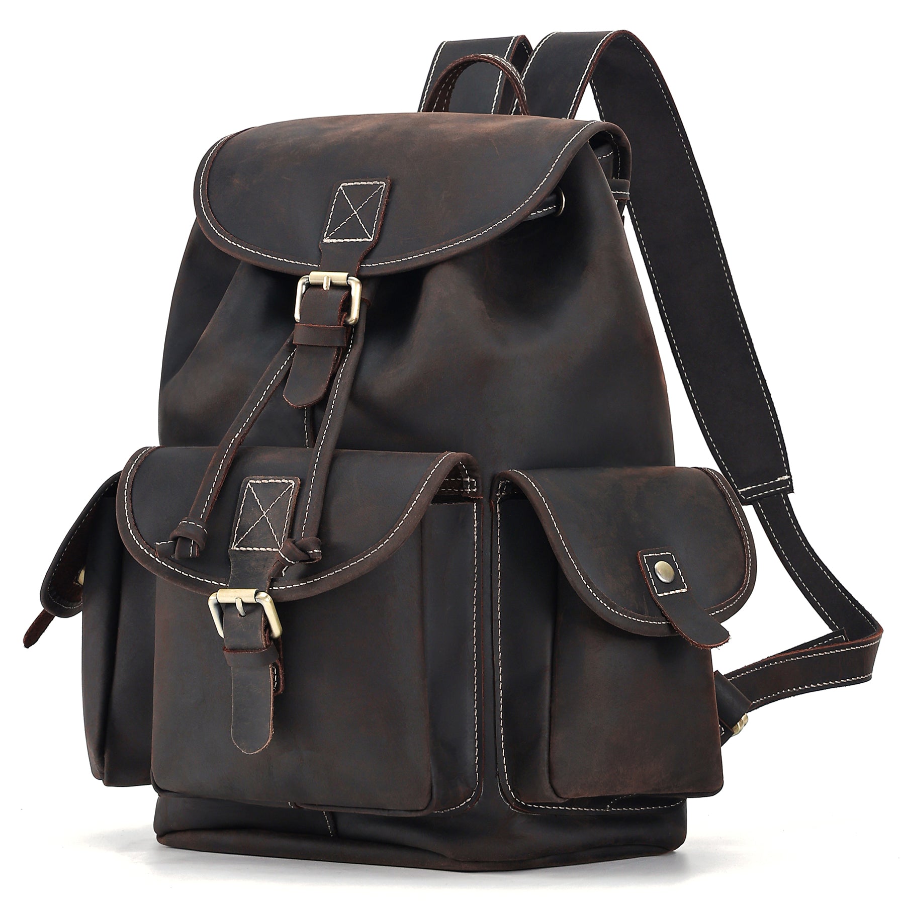 Functional Leather Utility Backpack for Men Woyaza