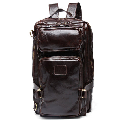 Genuine Leather Backpack with Expandable Capacity and Pockets Woyaza