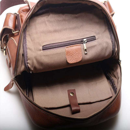 Vintage Design Genuine Leather Men's School Backpack with Laptop Holder Woyaza