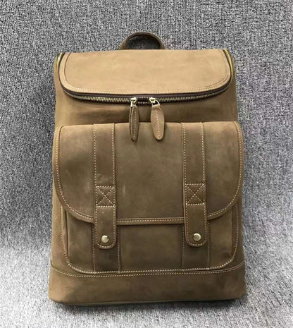 Premium Genuine Leather Vintage Men's Large Capacity Travel Backpack woyaza