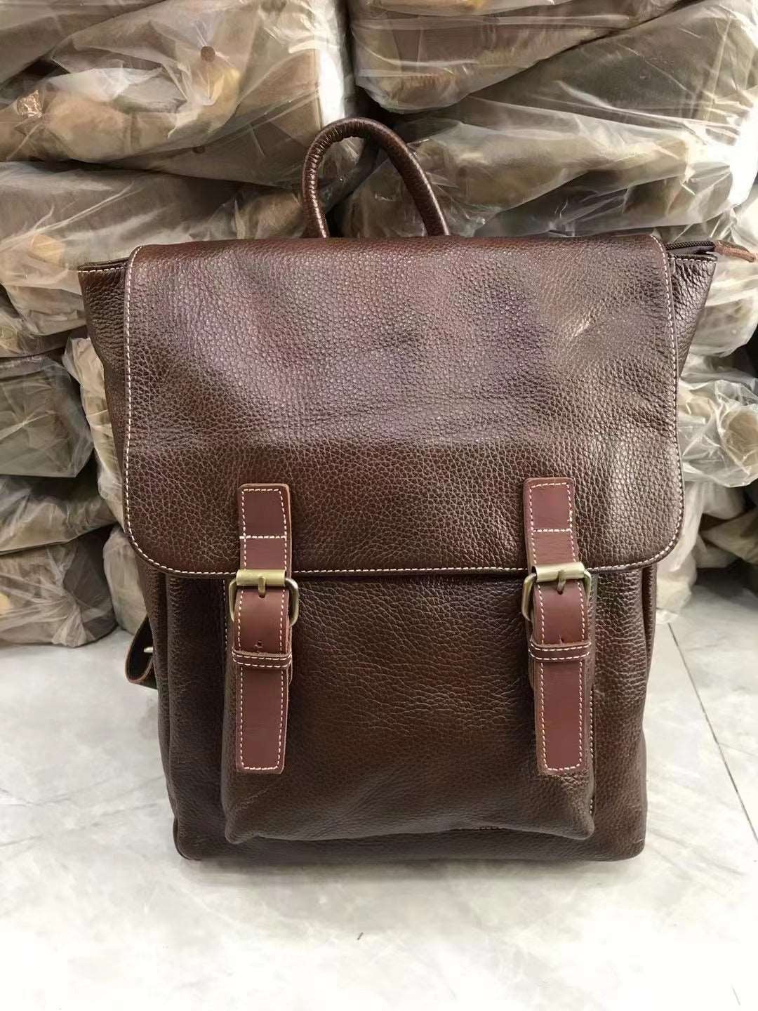 Genuine Leather Retro Travel Backpack for Men woyaza