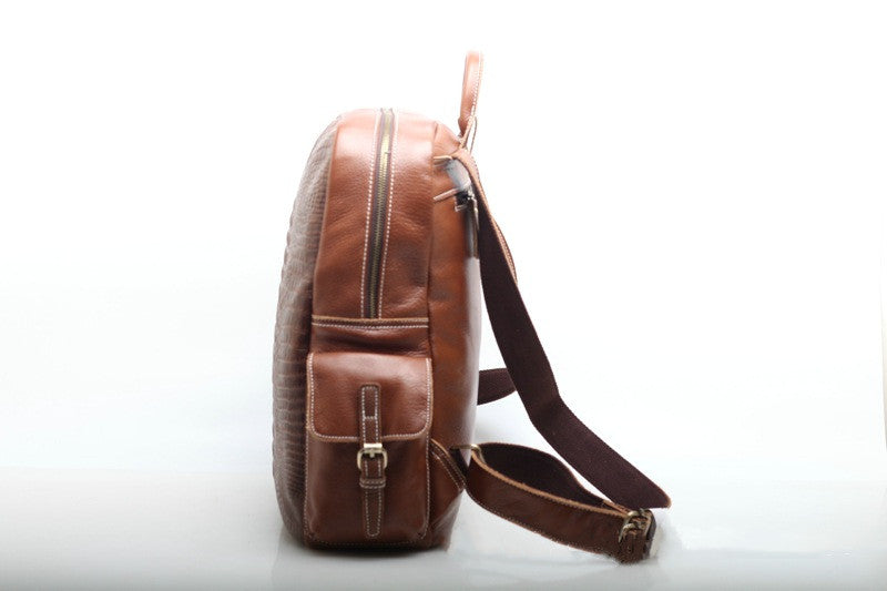 Spacious Retro Leather Backpack for Men with Computer Compartment Woyaza