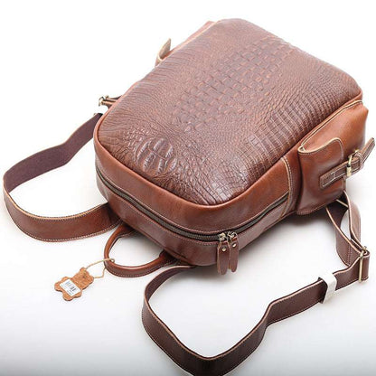 Vintage Style Men's Leather Backpack with Laptop Compartment Woyaza