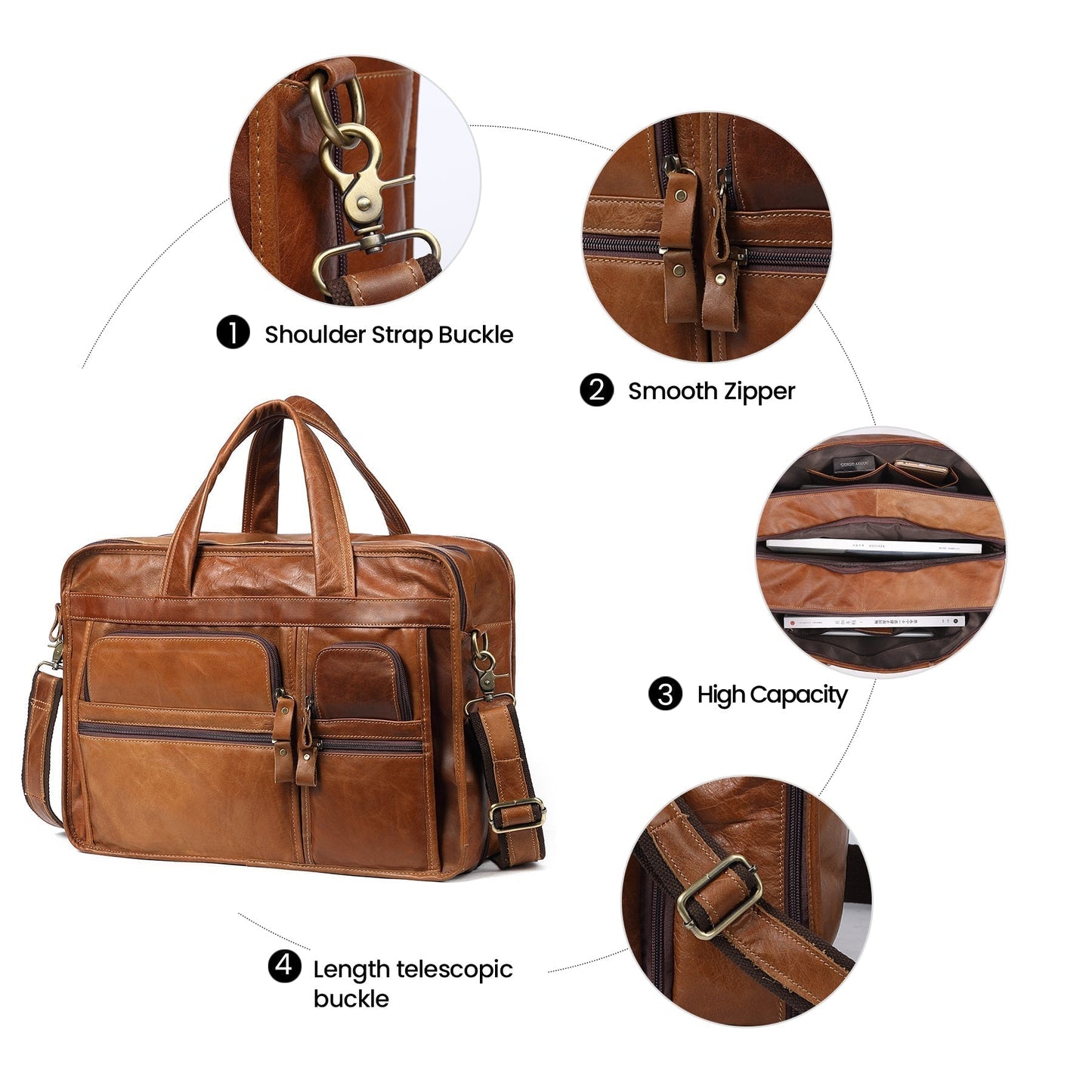Traditional Leather Men's Work Satchel Briefcase Woyaza