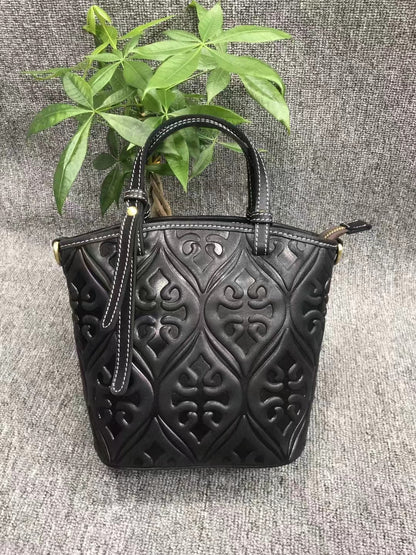 Versatile Genuine Leather Crossbody Bag with Embossed Texture woyaza