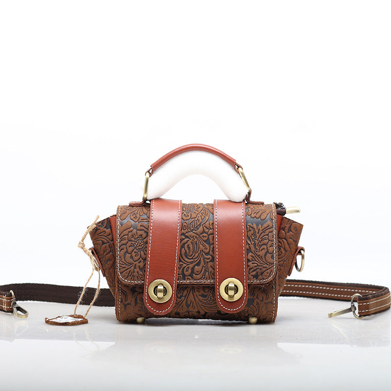 Genuine Leather Embossed Satchel woyaza