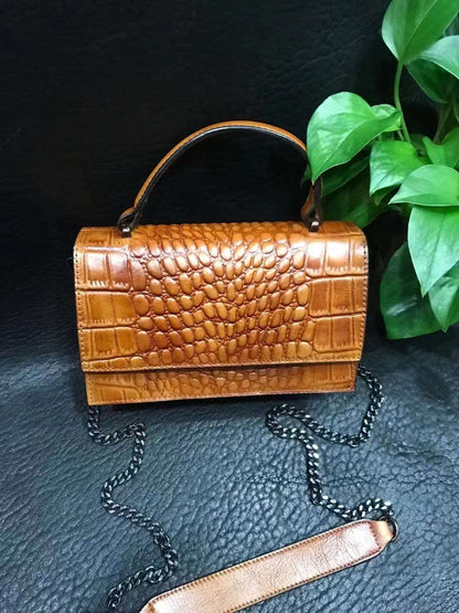 Vintage Style Leather Ladies' Shoulder Bag Chain Link woyaza