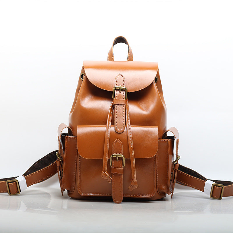 Genuine Leather Retro Travel Knapsack Woyaza