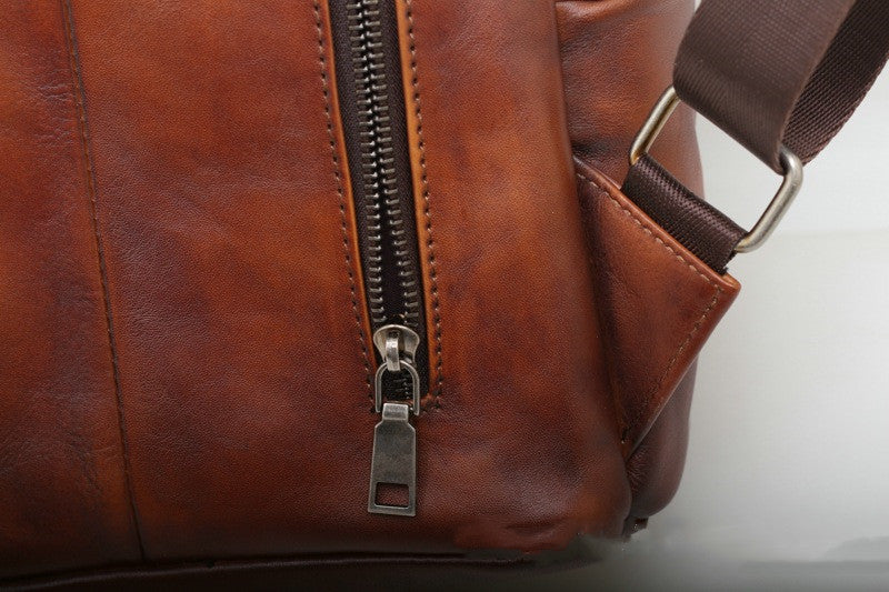 Vintage Leather Backpack with Embossed Design Woyaza
