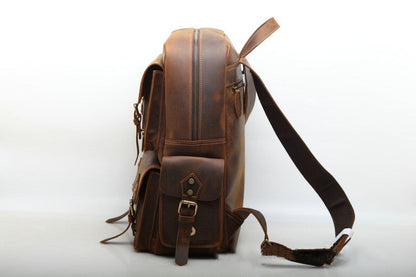 Large Capacity Retro Leather Backpack with Laptop Sleeve for Men woyaza