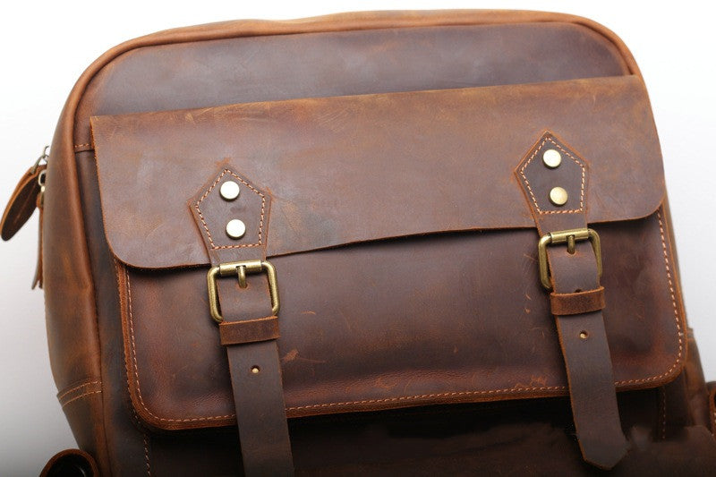 Vintage Leather Rucksack with Laptop Slot for Men woyaza