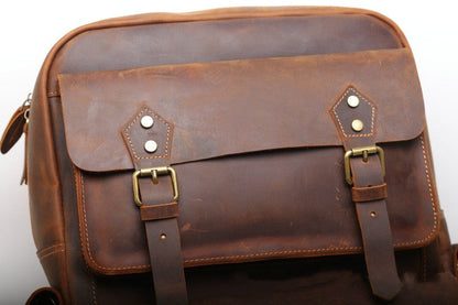 Vintage Leather Rucksack with Laptop Slot for Men woyaza