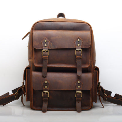 Classic Men's Leather Backpack with Computer Compartment woyaza