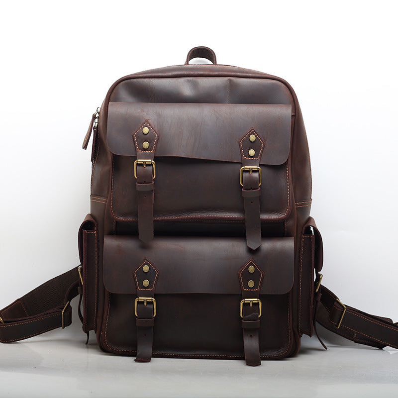 Genuine Leather Vintage Backpack with Laptop Compartment for Men woyaza