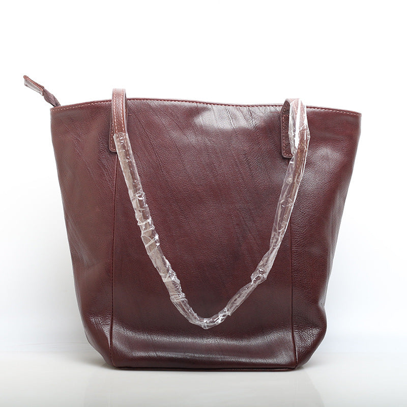Professional Genuine Leather Ladies' Retro Work Tote Single-shoulder Bag woyaza