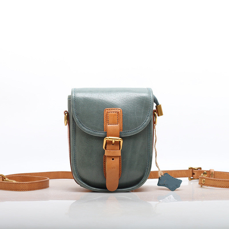 Trendy Retro Leather Shoulder Bag with Color-blocking for Ladies woyaza