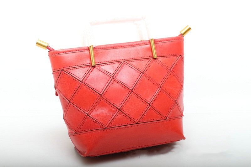 Ladies Classic Leather Barrel Bag Handbag woyaza