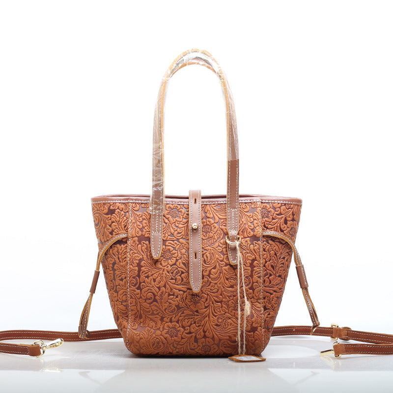 Classic Leather Crossbody with Embossed Texture woyaza