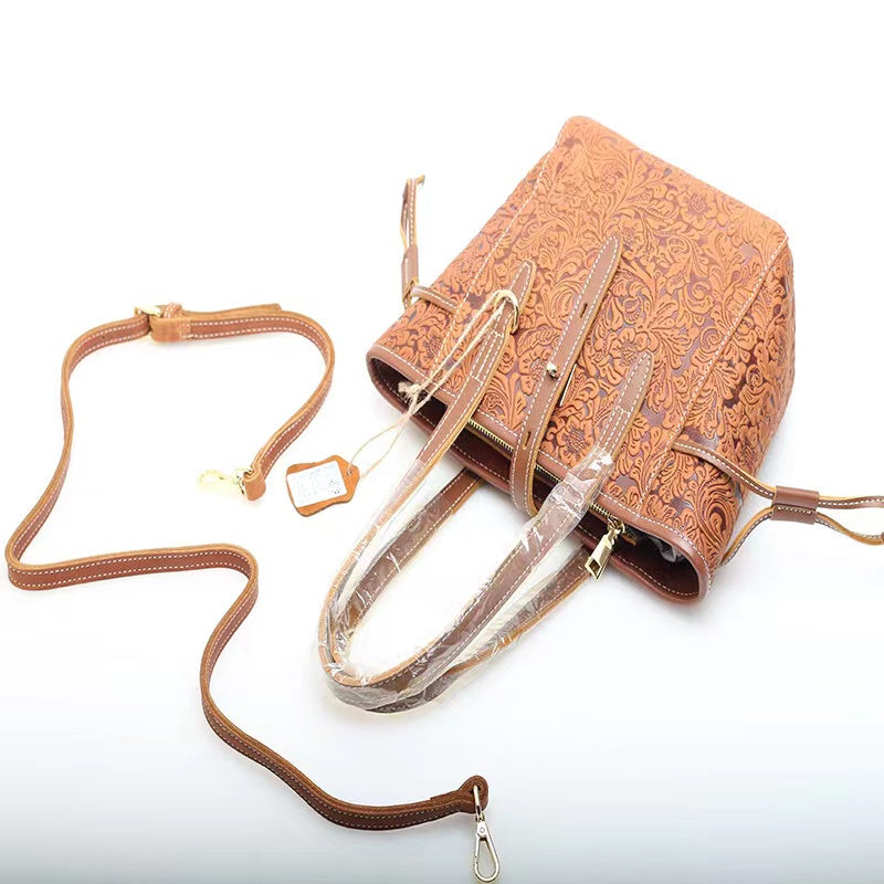 Vintage Style Crossbody Bag with Embossed Design woyaza