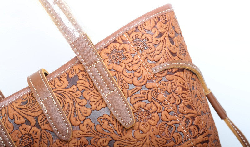 Embossed Leather Tote Bag for Ladies woyaza