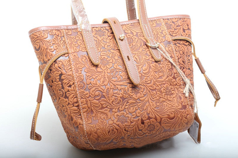 Retro Shoulder Handbag with Embossed Pattern woyaza