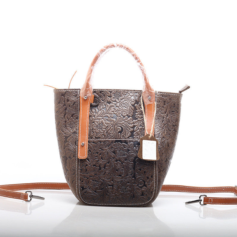 Elegant Embossed Leather Tote Handbag woyaza