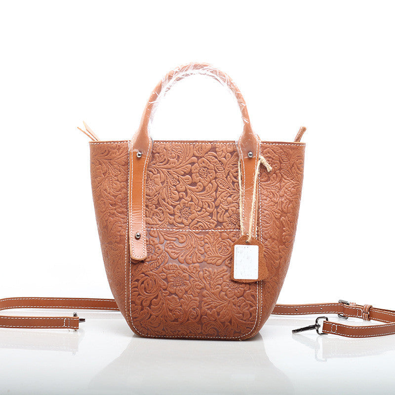 Classic Embossed Leather Tote for Women woyaza