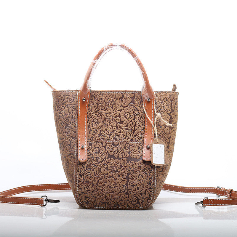 Timeless Genuine Leather Tote with Embossed Pattern woyaza