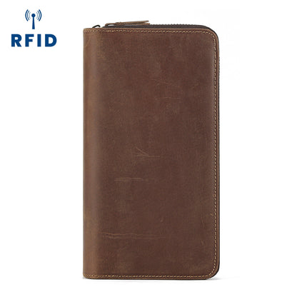 Genuine Leather Men's Long Wallet RFID Blocking woyaza