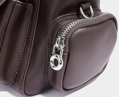 Multi-Pocket Leather Shoulder Bag for Women