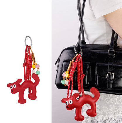 Cute dog bag pendant with woven cord
