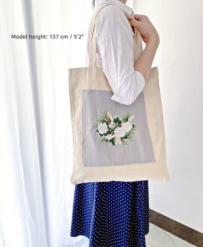 chic floral embroidered tote, ideal for beach days