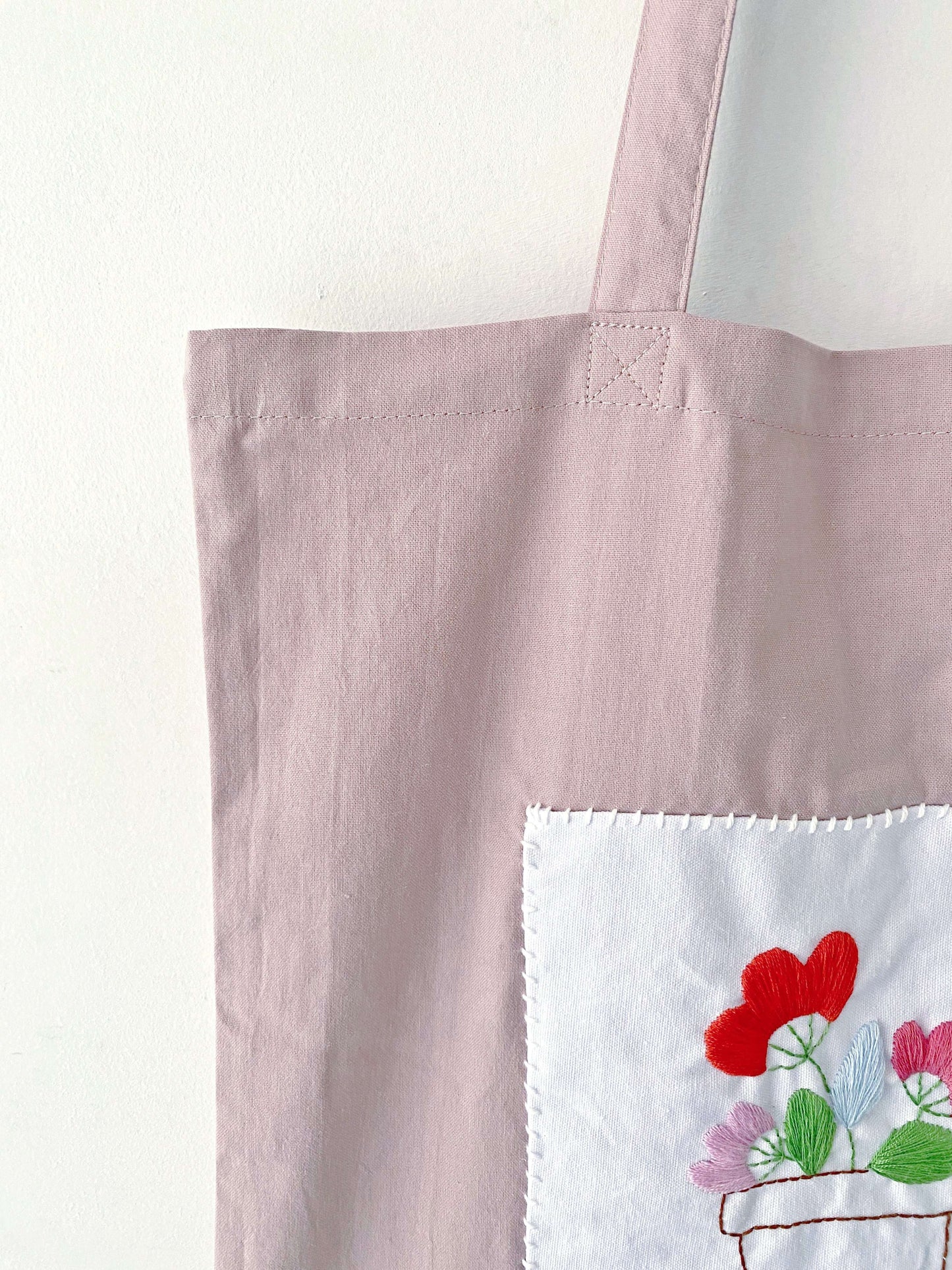 Natural Cotton Tote with Floral Needlework