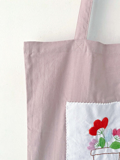 Natural Cotton Tote with Floral Needlework