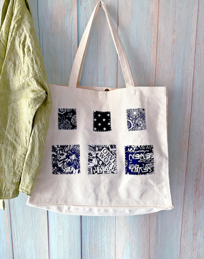 Sustainable canvas tote bag with artistic handmade texture