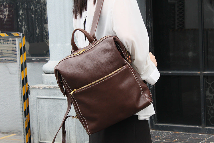 Vintage Women's Leather Backpack with Laptop Compartment