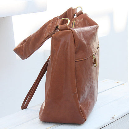Genuine Leather Tote Bag with Unique Zipper Design