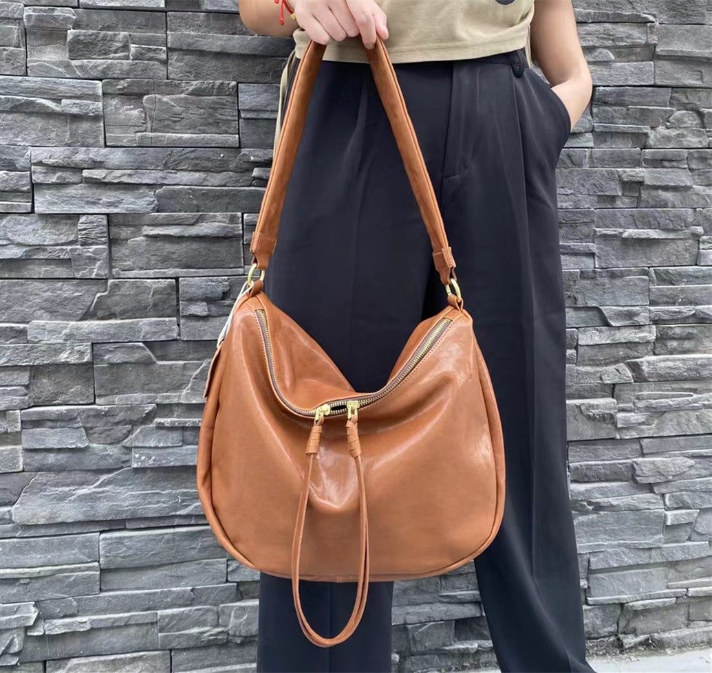 High Capacity Genuine Leather Crossbody Bag with Retro Style
