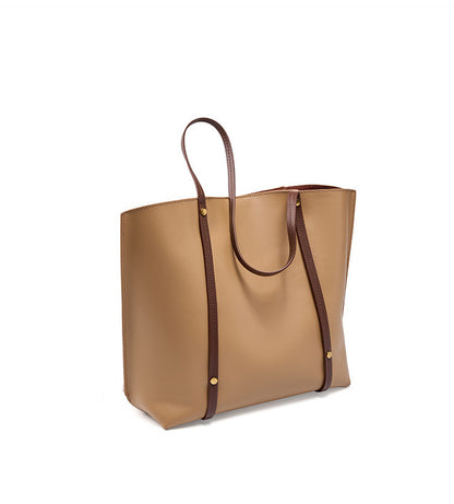 Fashionable Ladies' Tote Bag with Detachable Shoulder Strap in Soft Leather