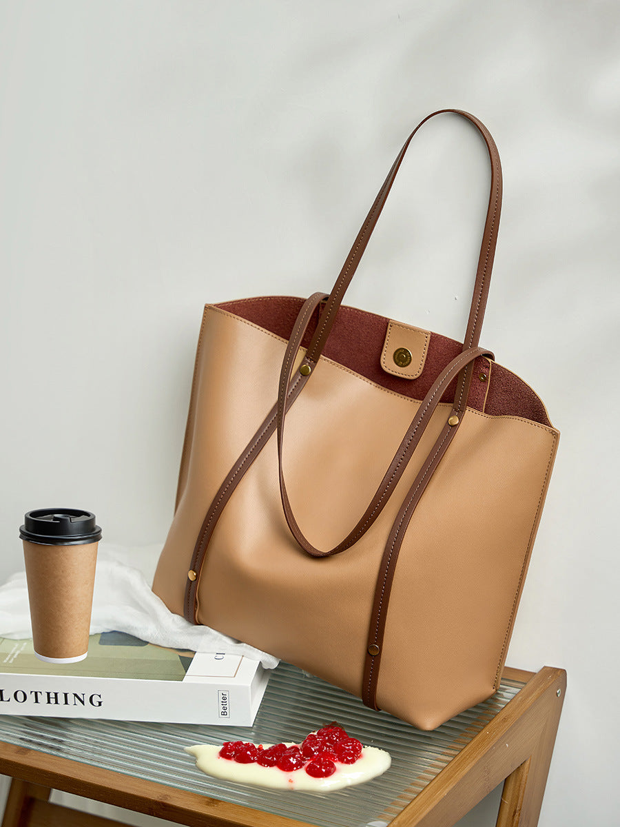 Soft Leather Work Tote Bag with Laptop Compartment