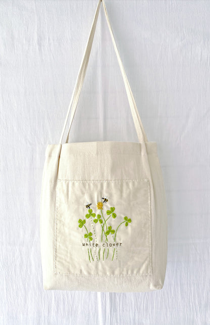 Sustainable cotton linen tote with floral embroidery, perfect for gifting