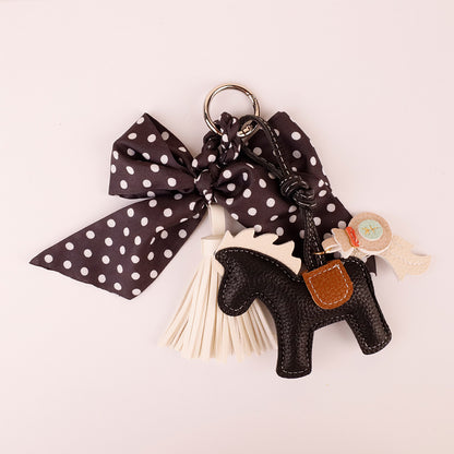 Petite silk scarf loop attached to a stainless steel car keyring