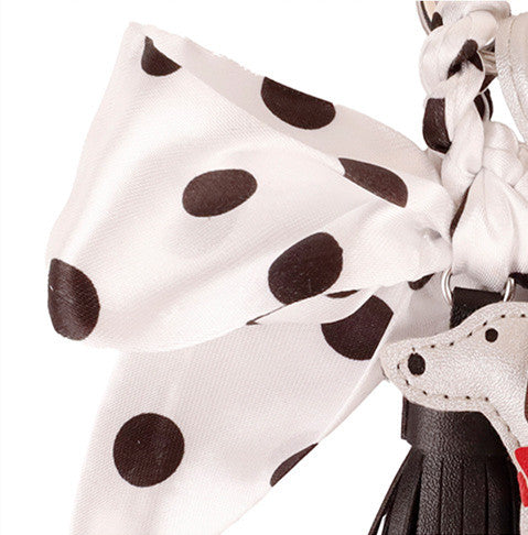 Black and white polka dot bow handbag charm
