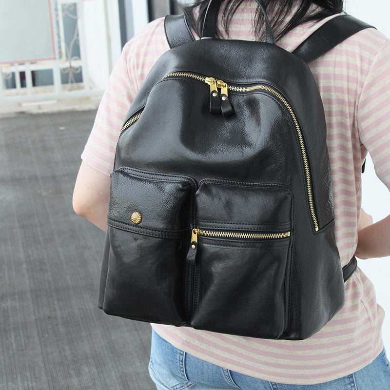Durable Leather Knapsack for Students and Travelers