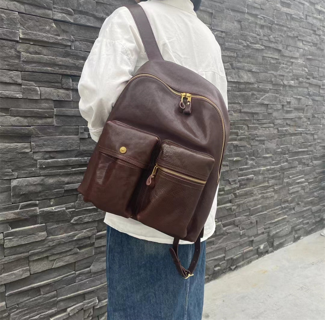 Distressed Leather Knapsack for Tech Savvy Travelers