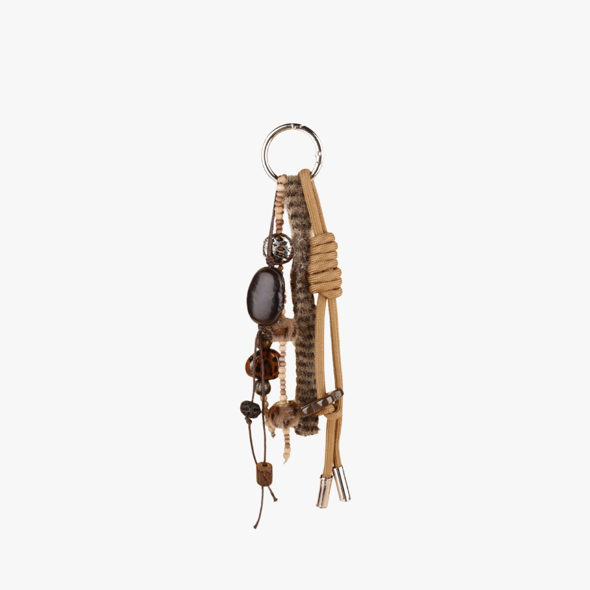 Boho bag charm with seed beads and natural fruit shell