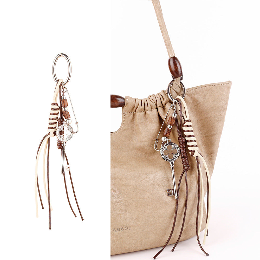 Boho keychain accessory made with a natural fruit shell