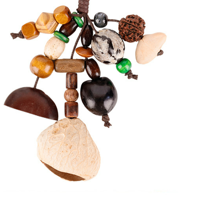 Textured natural bead accessory for handbags and backpacks