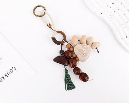 Wood bead and bodhi seed charm for bag styling